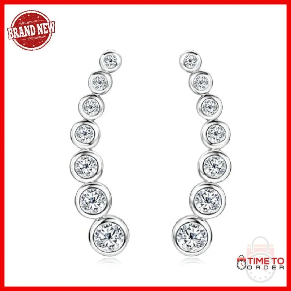 925 Sterling Silver Moissanite Climber Earrings Dainty Drop Dangle
